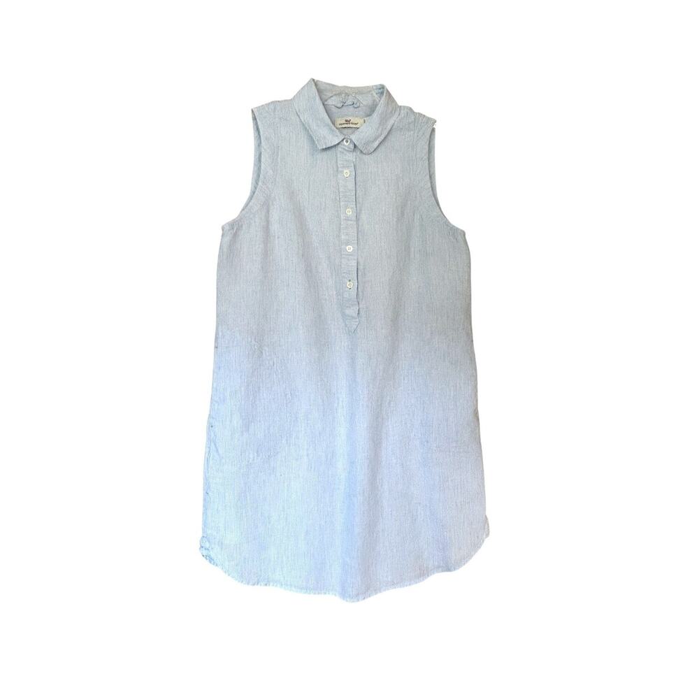 Vineyard Vines Linen Shirt Dress 8 Light Blue White Striped Coastal Preppy